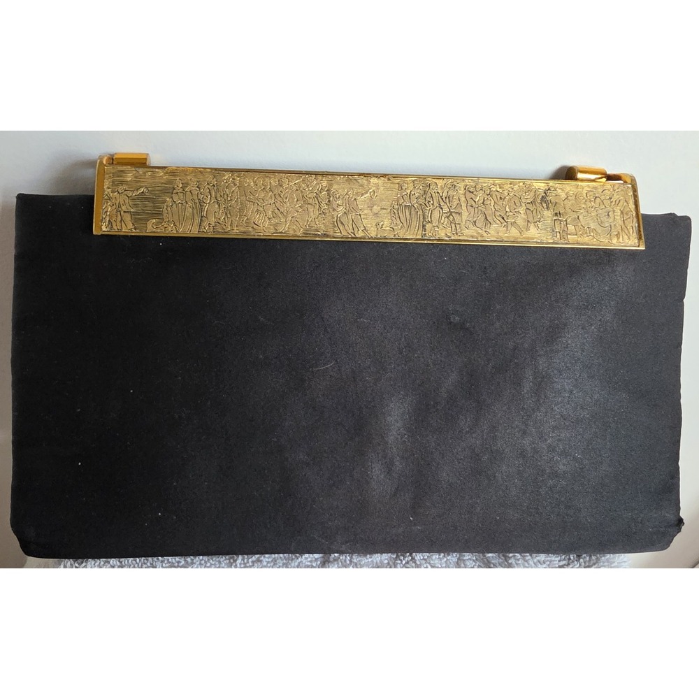 VTG Berger Bags Metal Relief Clutch Black Classic Evening Bag Purse Handbag